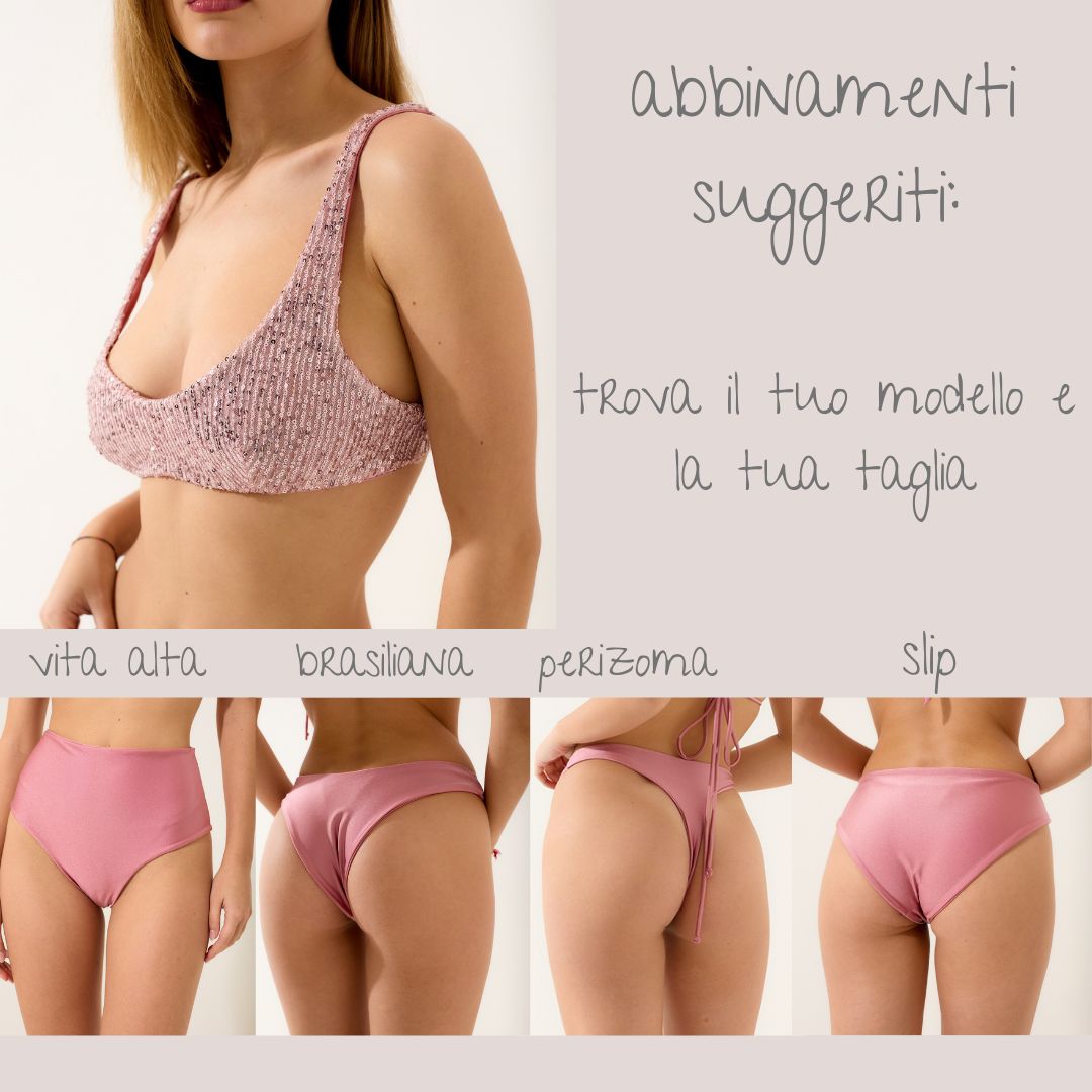 Top bralette in paillettes per bikini Silver Pink petitluxe