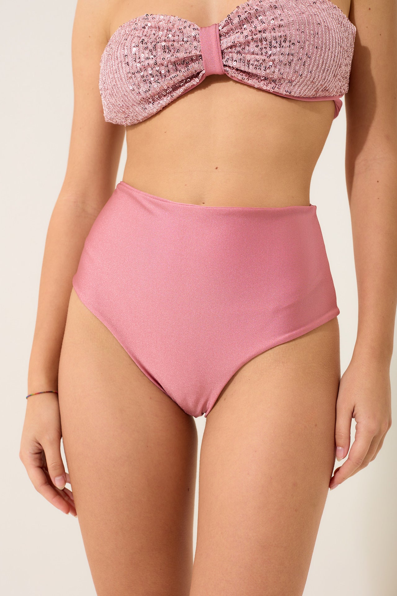 Bottom slip vita alta in microfibra per Bikini Cipria petitluxe